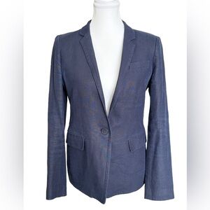 J.Crew 100% Linen Blazer Size 6 Navy Blue Tailored Single Button Career Jacket